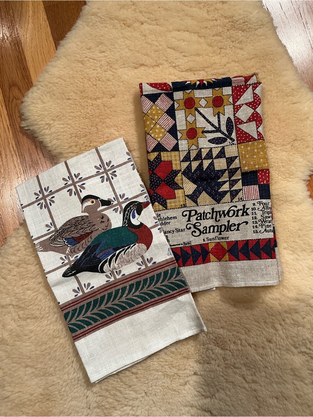 Set of vintage linen kitchen towels